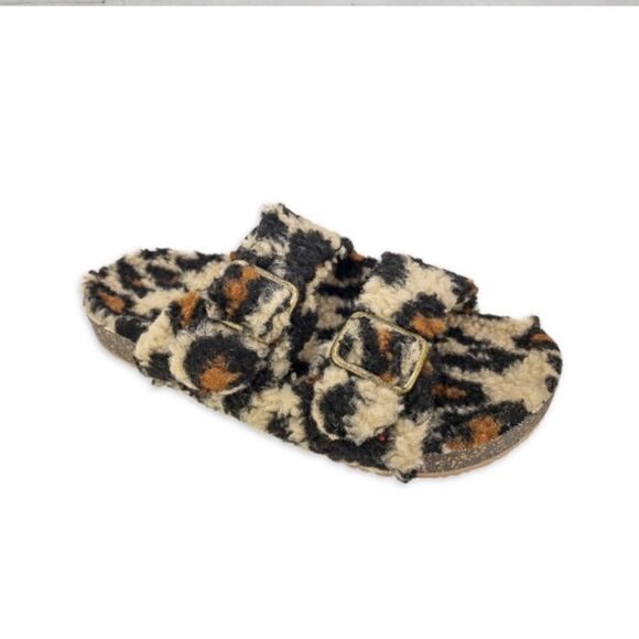 Leopard Print Faux Fur Slipper Luxe Two Band Step-in Sandal Shoe Size 10 - Picture 3 of 7